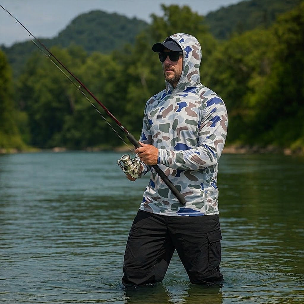 Haut de pêche extensible léger à capuche anti-UV
