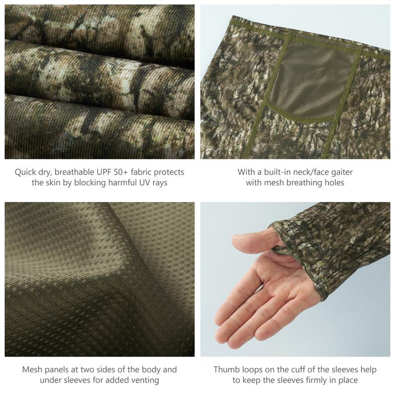 Haut de chasse camouflage TWS UPF 50+ à capuche et masque