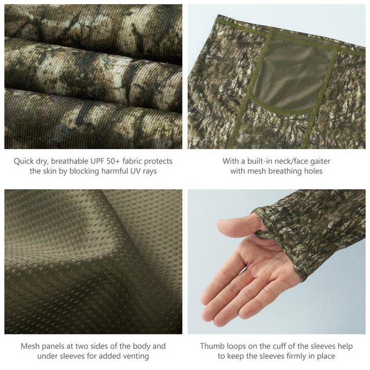 Haut de chasse camouflage TWS UPF 50+ à capuche et masque